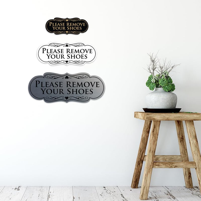 All Quality Designer Please Remove Your Shoes Wall or Door Sign - No Shoes Signage | Easy Installation - White - Medium (1 Pack) - Image 5